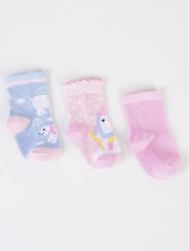 Kit com 03 Meias Infantil Para Bebê- ROSA CLARO/ROSA/AZUL