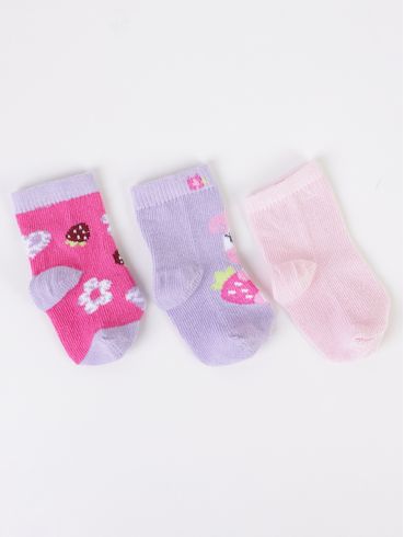 Kit com 03 Meias Infantil Para Bebê- LILAS/ROSA CLARO/PINK