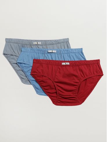 Kit Com 03 Cuecas Slip Masculinas BORDO/AZUL/PRATA