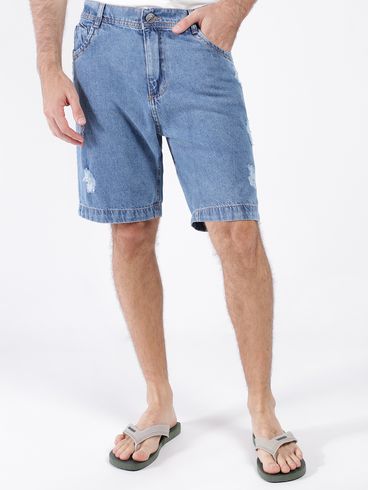 Bermuda Jeans com Puídos Elétron Masculina AZUL CLARO