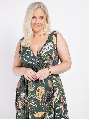 Vestido Estampado Plus Size Feminino VERDE