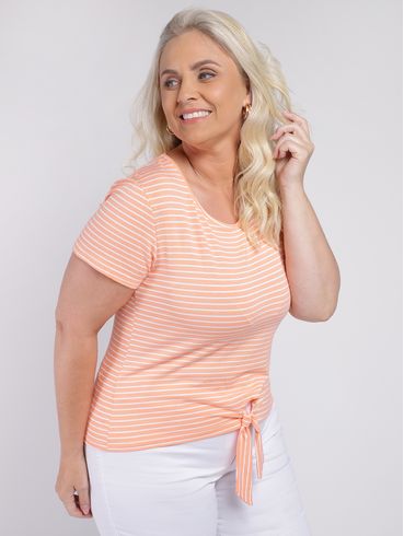 Blusa Manga Curta Listrada Plus Size Feminina LARANJA