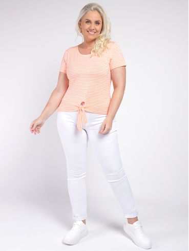 Blusa Manga Curta Listrada Plus Size Feminina LARANJA