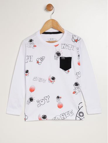Camiseta Manga Longa Infantil Para Menino - BRANCO
