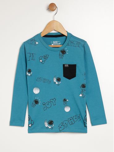 Camiseta Manga Longa Infantil Para Menino - AZUL