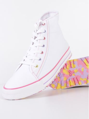 Tênis Cano Alto Juvenil Para Menina - BRANCO/ROSA/LILAS