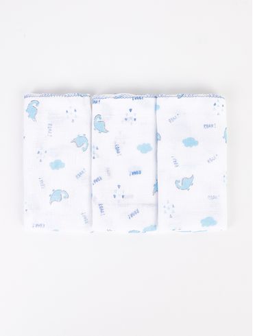 Kit de Babetes Estampados Infantil Para Bebê - Azul