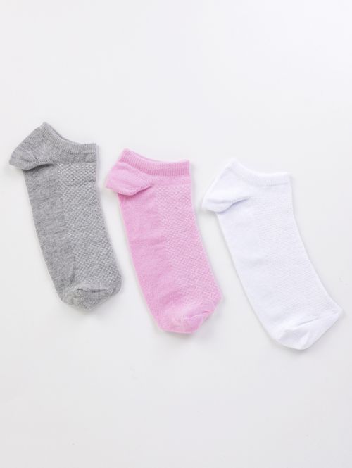 Kit com 03 Meias Cano Curto Femininas ROSA/BRANCO/MESCLA