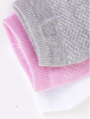 Kit com 03 Meias Cano Curto Femininas ROSA/BRANCO/MESCLA