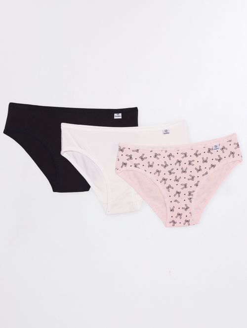 Kit com 03 Calcinhas Juvenil Para Menina - Salmão/Off White/Preto