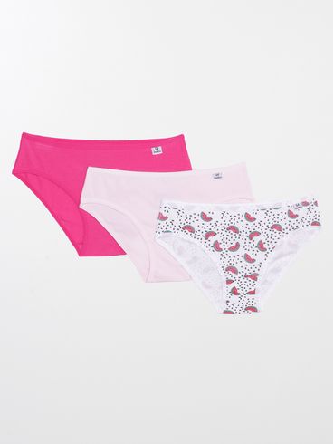 Kit com 03 Calcinhas Juvenil Para Menina - Rosa/Multicolorido