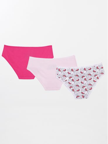 Kit com 03 Calcinhas Juvenil Para Menina - Rosa/Multicolorido