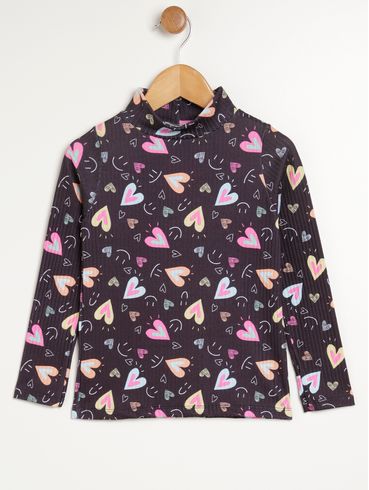 Blusa Canelada Manga Longa Infantil Para Menina - PRETO