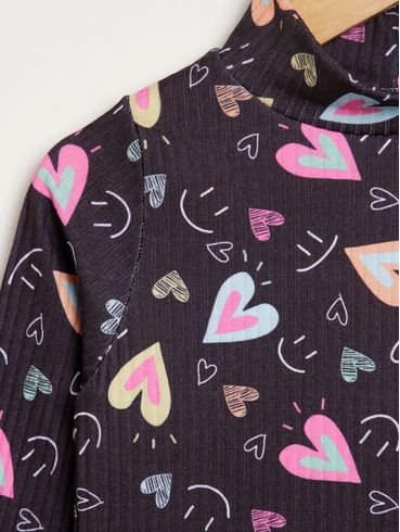 Blusa Canelada Manga Longa Infantil Para Menina - PRETO