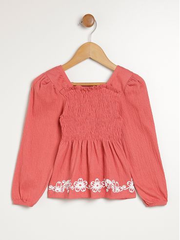 Blusa Manga Longa Infantil Para Menina - TELHA
