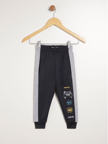 Calça Jogger Moletom Infantil Para Menino - CHUMBO/MESCLA