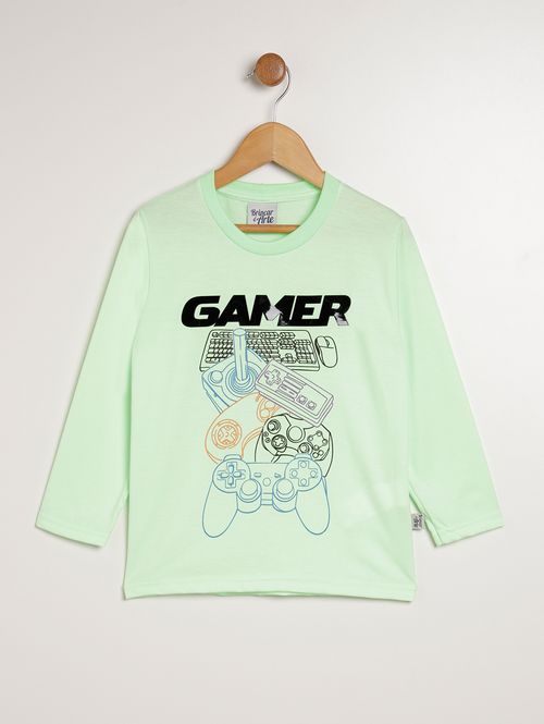 Camiseta Manga Longa Infantil Para Menino - VERDE