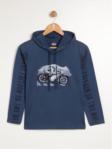 Camiseta com Capuz Juvenil Para Menino - AZUL