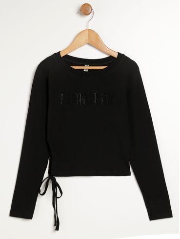 Blusa Manga Longa Juvenil Para Menina - PRETO