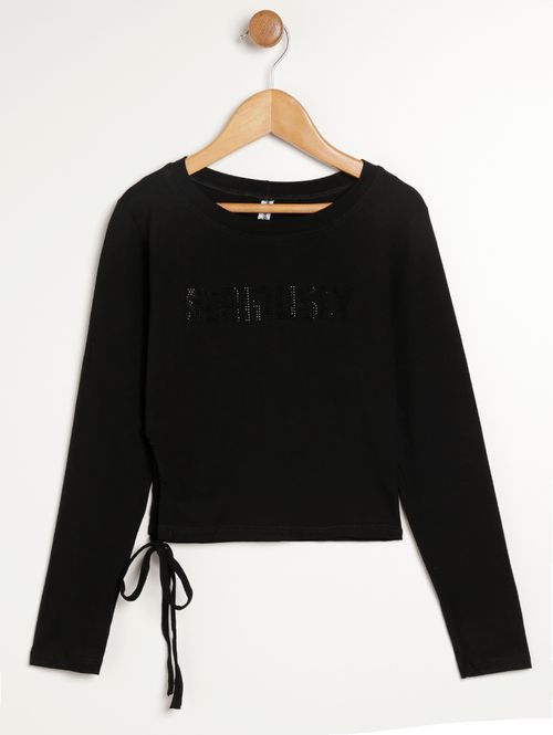 Blusa Manga Longa Juvenil Para Menina - PRETO