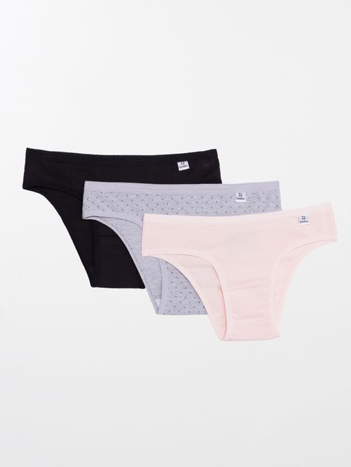 Kit com 03 Calcinhas DelRio Feminina MESCLA/ROSA CLARO/PRETO