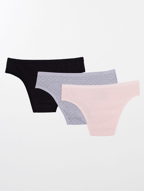 Kit com 03 Calcinhas DelRio Feminina MESCLA/ROSA CLARO/PRETO