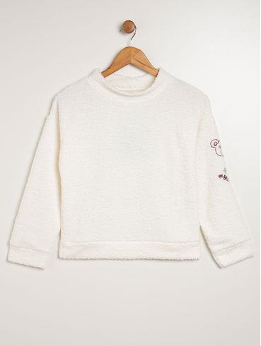 Moletom Teddy Juvenil Para Menina - OFF WHITE