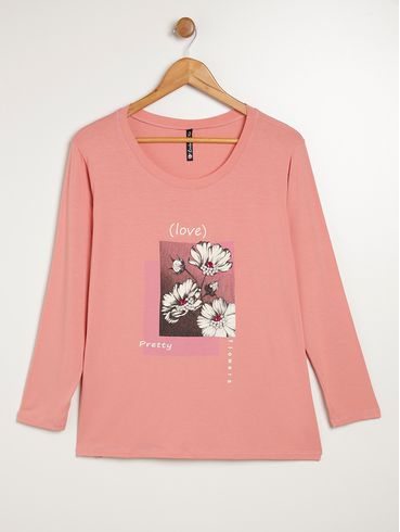 Blusa Manga Longa Plus Size Feminina ROSA
