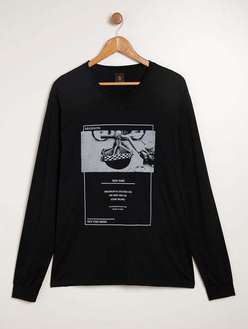 Camiseta Manga Longa Plus Size Masculina PRETO