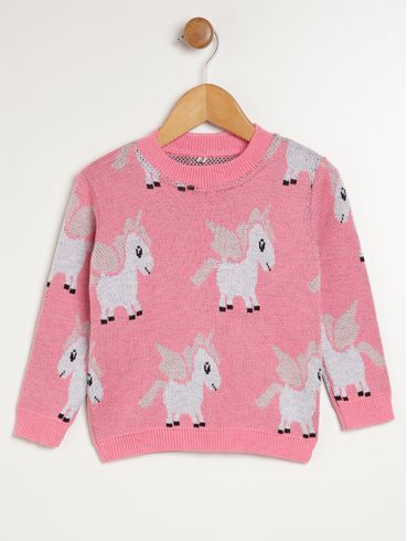 Blusa de Tricot Unicórnio Infantil Para Menina - ROSA