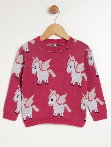 Blusa de Tricot Unicórnio Infantil Para Menina - PINK
