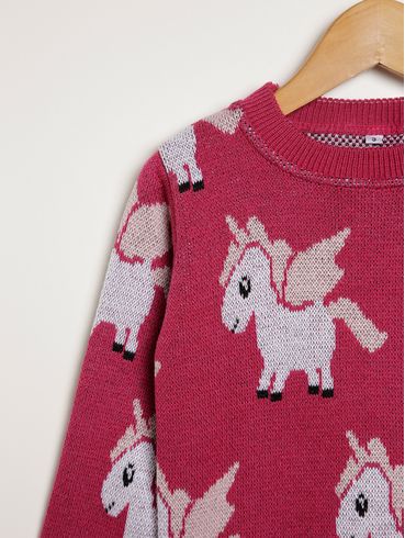 Blusa de Tricot Unicórnio Infantil Para Menina - PINK