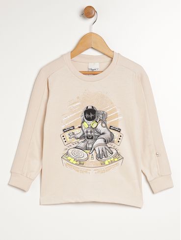 Camiseta Manga Longa Infantil Para Menino - BEGE