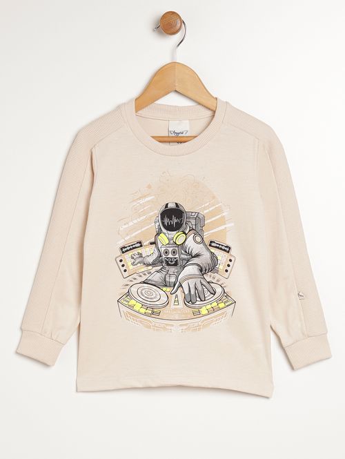 Camiseta Manga Longa Infantil Para Menino - BEGE