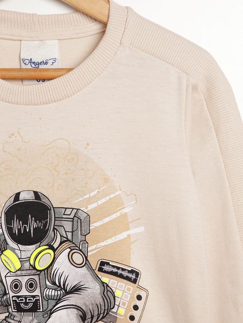 Camiseta Manga Longa Infantil Para Menino - BEGE