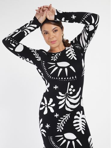 Vestido Curto Estampado Feminino PRETO