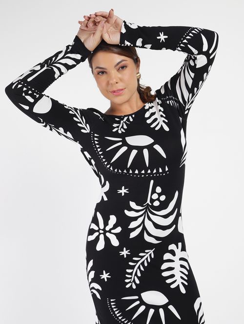 Vestido Curto Estampado Feminino PRETO