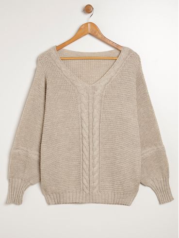 Blusa de Tricot Plus Size Feminina AREIA