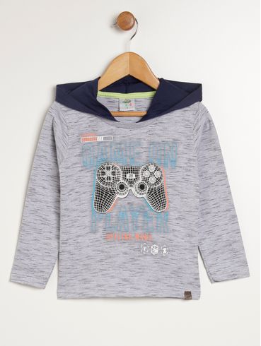 Camiseta com Capuz Infantil Para Menino MESCLA