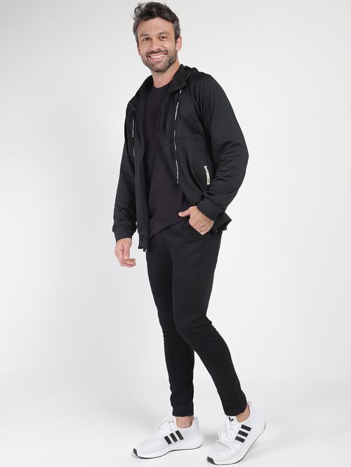 Jaqueta College com Capuz Masculina PRETO