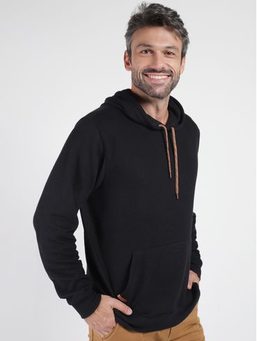 Blusão de Tricot com Capuz Masculino PRETO