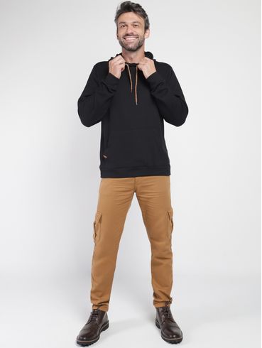 Blusão de Tricot com Capuz Masculino PRETO