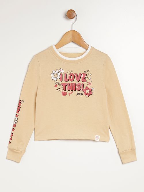 Blusa Manga Longa Infantil Para Menina - BEGE