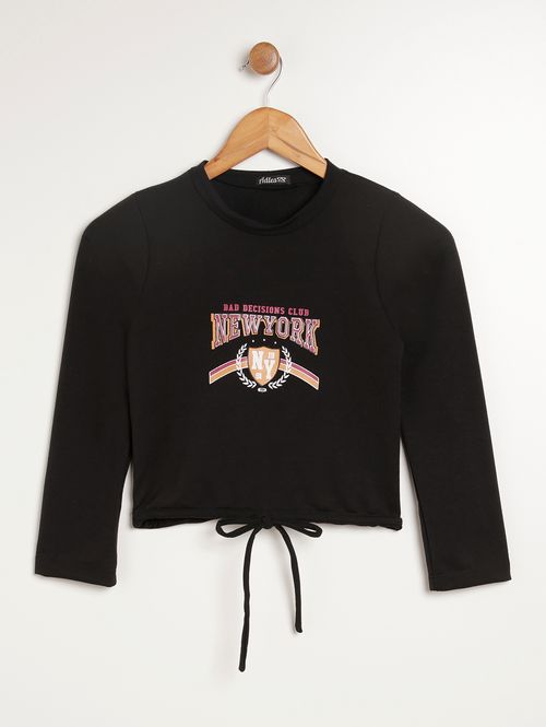 Blusa Manga Longa Juvenil Para Menina - PRETO