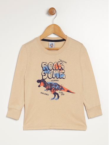 Camiseta Manga Longa Infantil Para Menino - BEGE