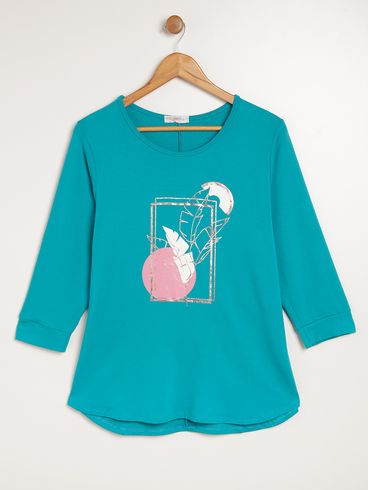 Blusa Manga 3/4 Plus Size Feminina AZUL