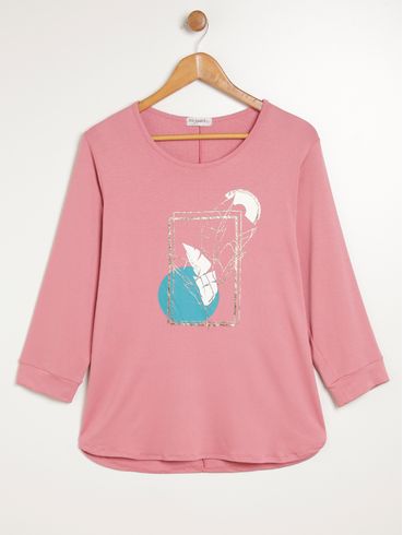 Blusa Manga 3/4 Plus Size Feminina ROSA