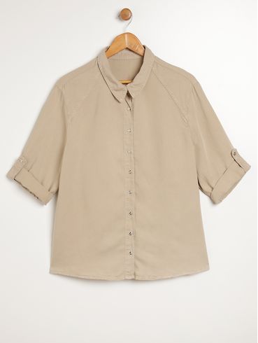 Camisa Manga 3/4 Plus Size Feminina BEGE