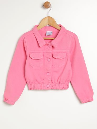 Jaqueta Sarja Cropped Infantil Para Menina - ROSA