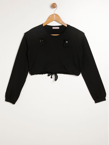 Blusa Manga Longa Juvenil Para Menina - PRETO